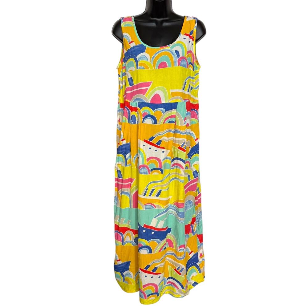 Vintage Jams World Art Deco Cruise Ship Rayon Midi Sundress Pockets Medium M